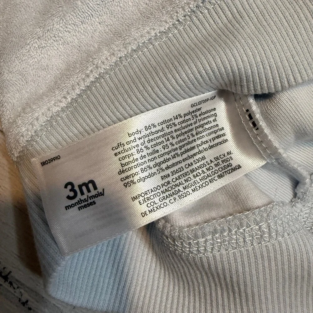 Carters baby terry light blue sweatshirt pant‎ set 3 months NEW